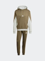 adidas Brown/Cream Sportswear Fleece Colourblock Hooded Tracksuit - Image 6 of 8