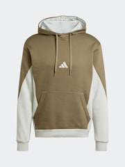 adidas Brown/Cream Sportswear Fleece Colourblock Hooded Tracksuit - Image 7 of 8