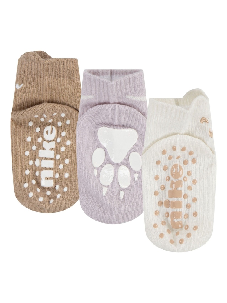 Nike Brown Infant Cosy Comfort Ribbed Gripper Socks 3 Pack - Image 1 of 4 Nike Brown Infant Cosy Comfort Ribbed Gripper Socks 3 Pack - Image 1 of 4
