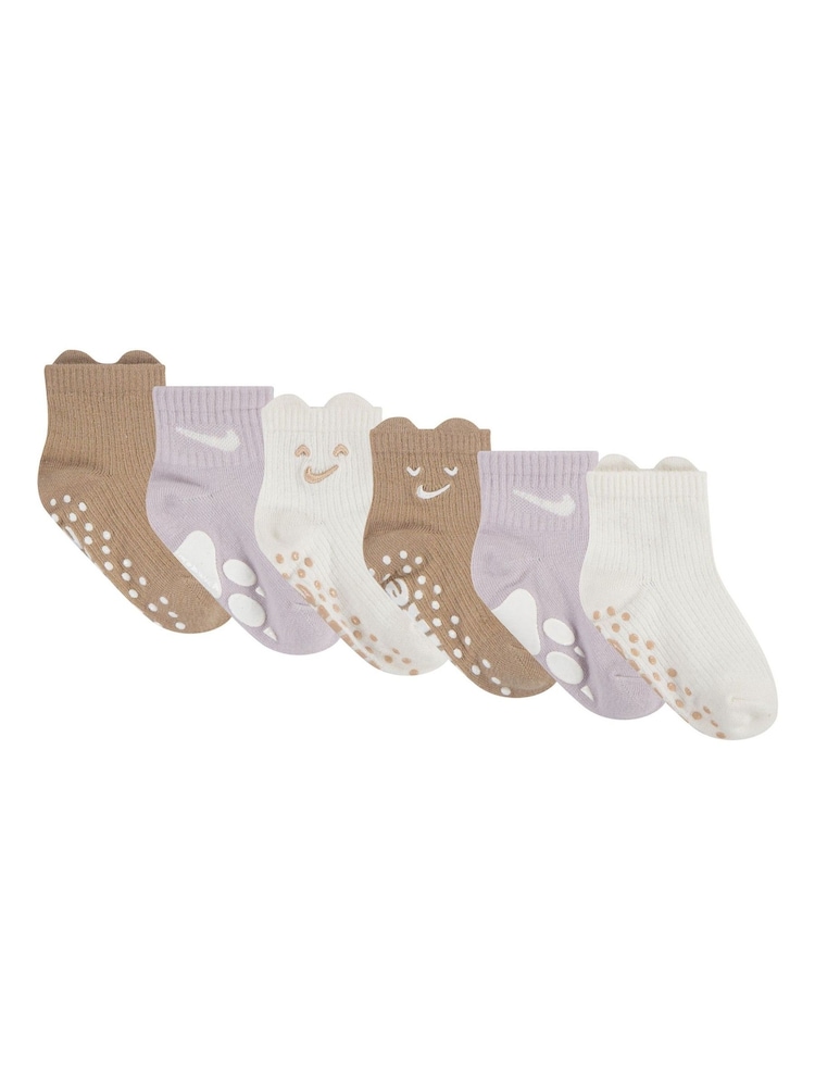 Nike Brown Infant Cosy Comfort Ribbed Gripper Socks 3 Pack - Image 2 of 4 Nike Brown Infant Cosy Comfort Ribbed Gripper Socks 3 Pack - Image 2 of 4