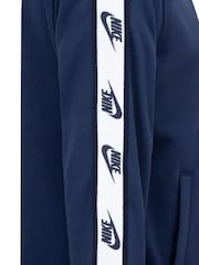 Nike Blue Little Poly Full Zip Tape Logo Tracksuit Set - Image 6 of 6