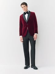 Burgundy Red Slim Fit Signature Pontoglio Italian Velvet Blazer With Shawl Lapel - Image 3 of 5