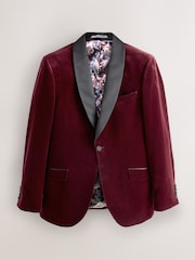 Burgundy Red Slim Fit Signature Pontoglio Italian Velvet Blazer With Shawl Lapel - Image 6 of 11