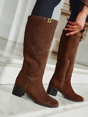Lipsy Brown Standard fit Faux Suede Low Block Heel Rider Boots - Image 2 of 5