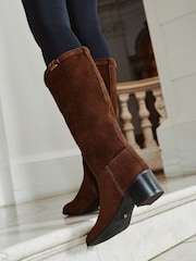 Lipsy Brown Standard fit Faux Suede Low Block Heel Rider Boots - Image 3 of 5