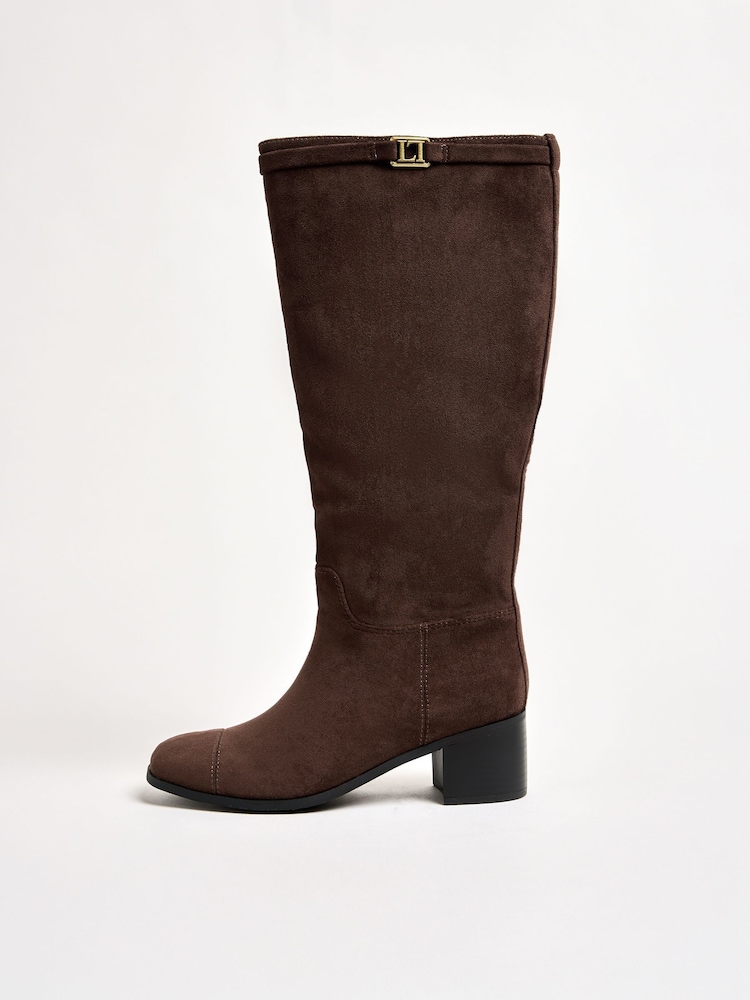 Lipsy Brown Standard fit Faux Suede Low Block Heel Rider Boots - Image 5 of 5