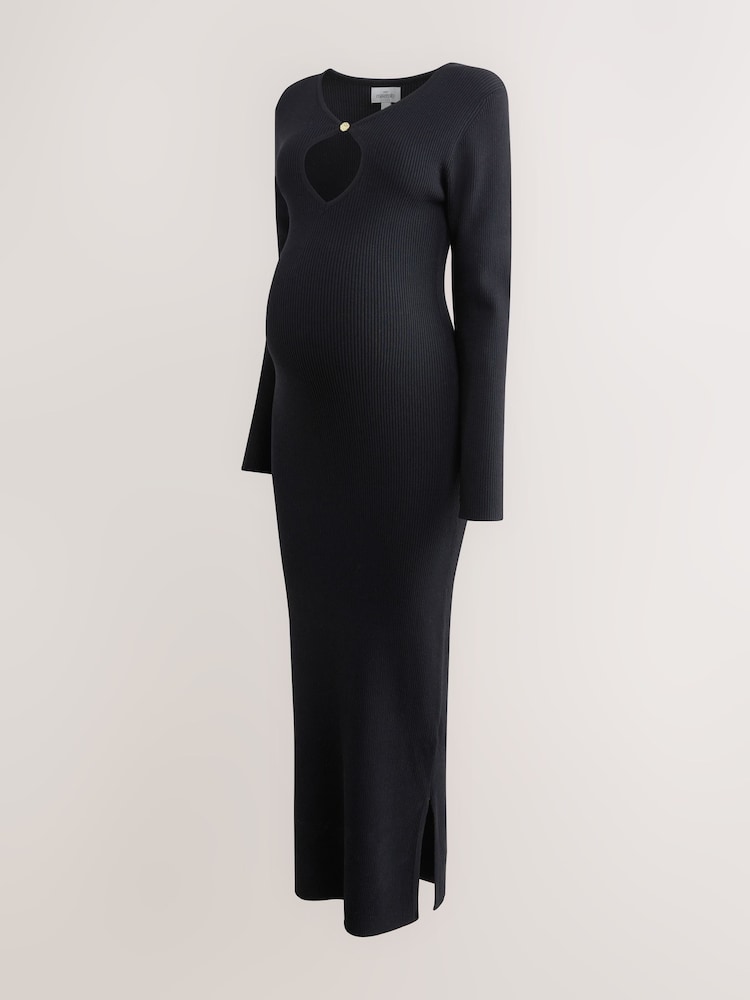 Schwarz - Maternity Knitted Keyhole Dress - Bild 1 von 4