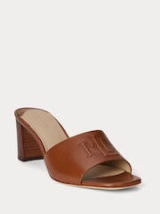 Lauren Ralph Lauren Everley Logo Leather Heel Sandals - Image 1 of 4