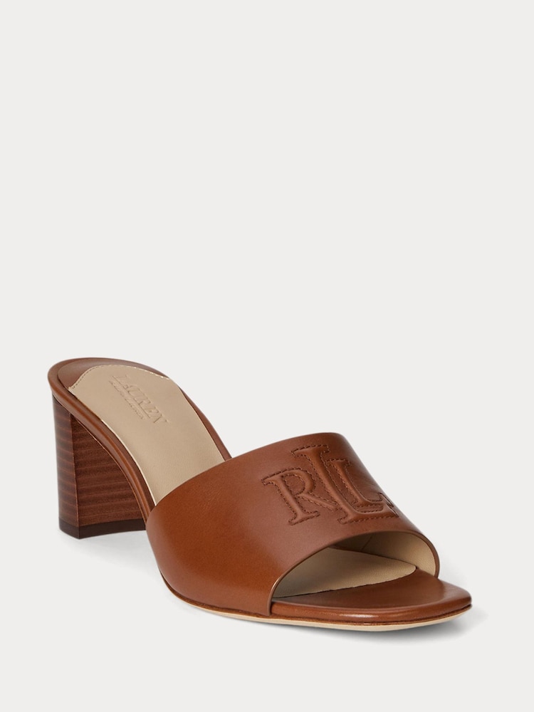 Lauren Ralph Lauren Everley Logo Leather Heel Sandals - Image 1 of 4