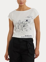 Lauren Ralph Lauren Greita Santorini Holiday Graphic White T-Shirt - Imagen 1 de 8