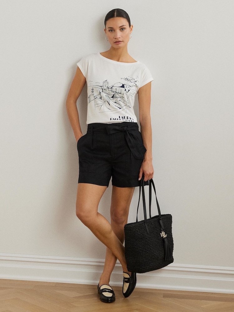 Lauren Ralph Lauren Greita Santorini Holiday Graphic White T-Shirt - Image 3 of 8