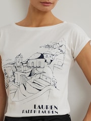 Lauren Ralph Lauren Greita Santorini Holiday Graphic White T-Shirt - Imagen 6 de 8