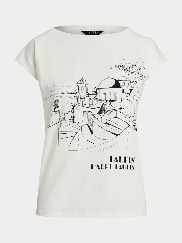 Lauren Ralph Lauren Greita Santorini Holiday Graphic White T-Shirt - Imagen 8 de 8