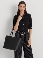 Lauren Ralph Lauren Karly Leather Tote Black Bag - Image 6 of 7