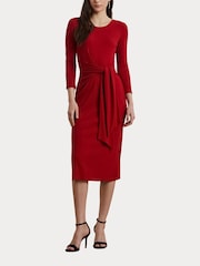 Lauren Ralph Lauren Red Imalah Belted Midi Jersey Dress - Image 1 of 8