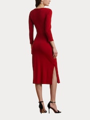 Lauren Ralph Lauren Red Imalah Belted Midi Jersey Dress - Image 2 of 8
