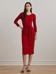 Lauren Ralph Lauren Red Imalah Belted Midi Jersey Dress - Image 4 of 8