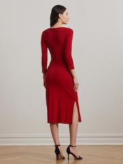 Lauren Ralph Lauren Red Imalah Belted Midi Jersey Dress - Image 5 of 8