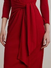 Lauren Ralph Lauren Red Imalah Belted Midi Jersey Dress - Image 6 of 8
