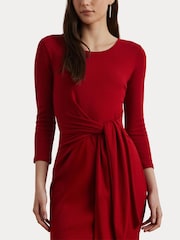 Lauren Ralph Lauren Red Imalah Belted Midi Jersey Dress - Image 7 of 8