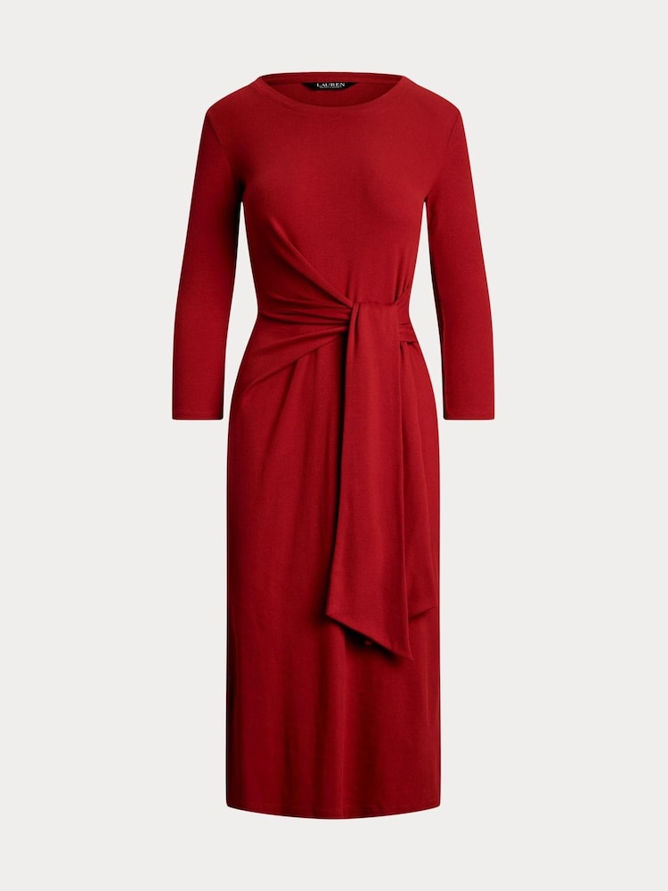 Lauren Ralph Lauren Red Imalah Belted Midi Jersey Dress - Image 8 of 8