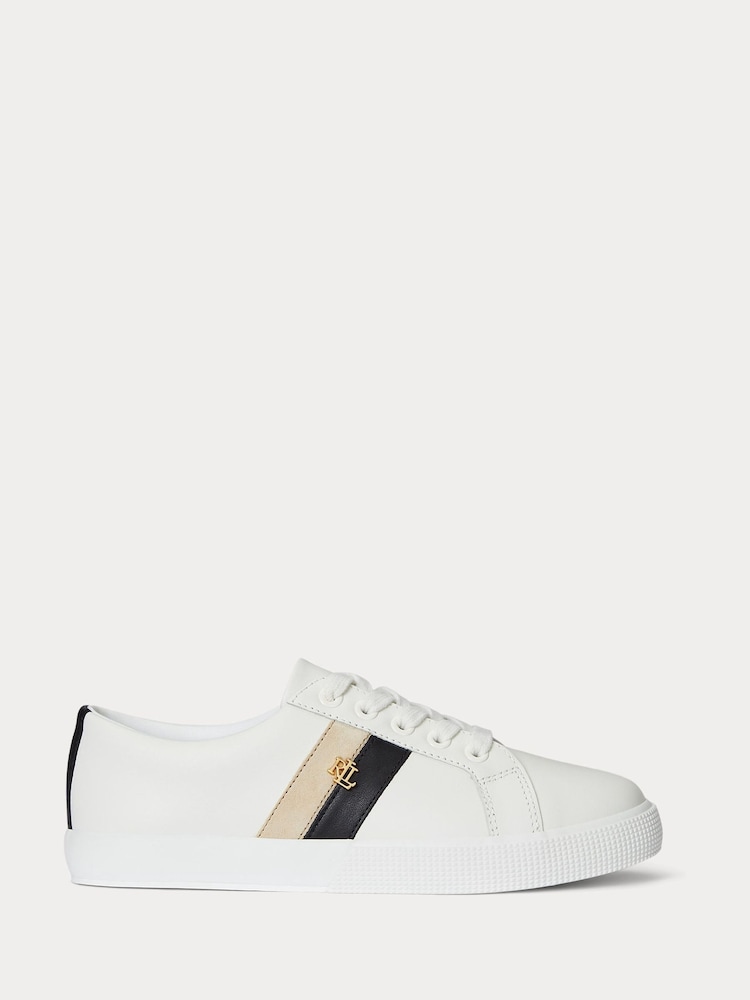 Lauren Ralph Lauren Contrast Leather White Trainers - Image 1 of 4