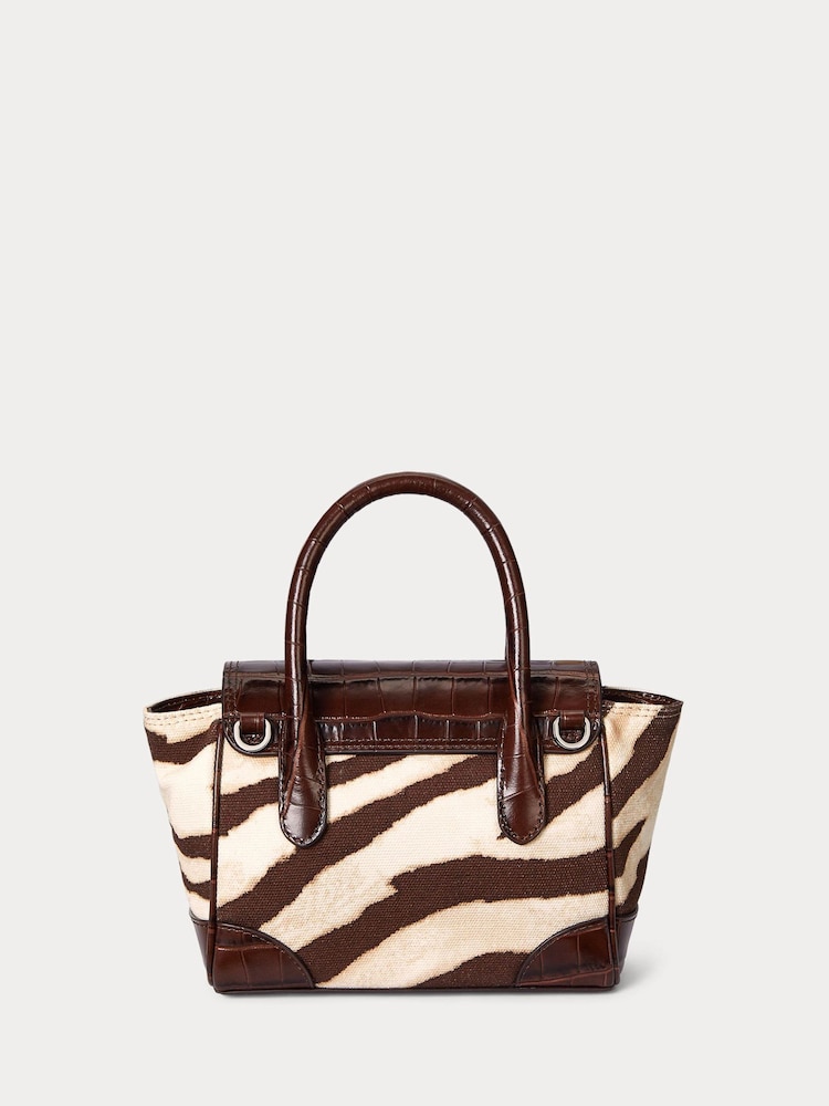 Lauren Ralph Lauren Small Tanner Zebra Print Leather Satchel Brown Bag - Image 1 of 5