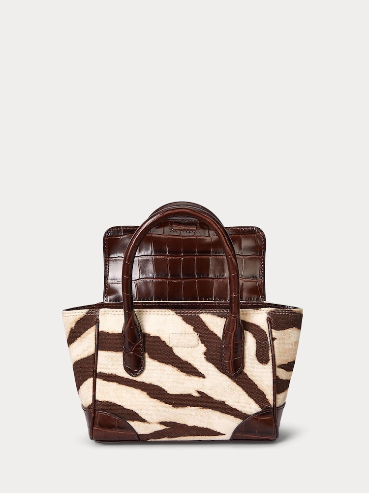 Lauren Ralph Lauren Small Tanner Zebra Print Leather Satchel Brown Bag - Image 2 of 5
