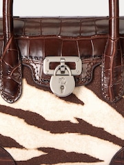 Lauren Ralph Lauren Small Tanner Zebra Print Leather Satchel Brown Bag - Image 5 of 5