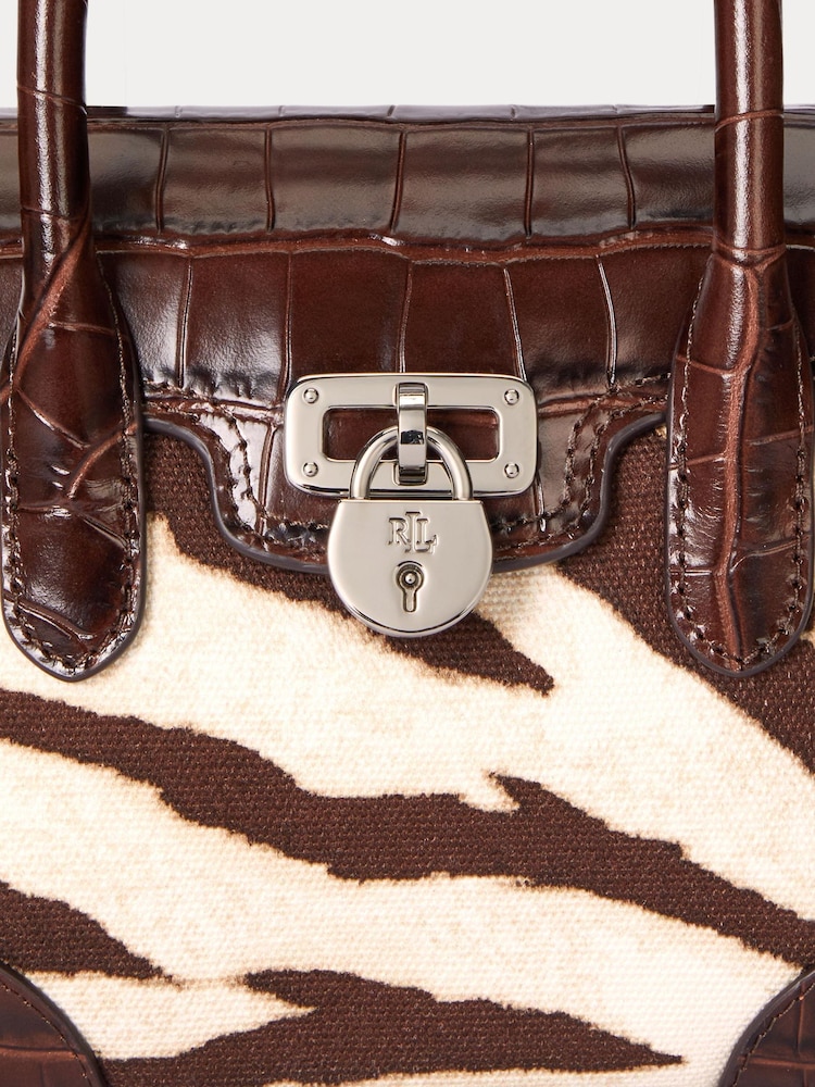 Lauren Ralph Lauren Small Tanner Zebra Print Leather Satchel Brown Bag - Image 5 of 5