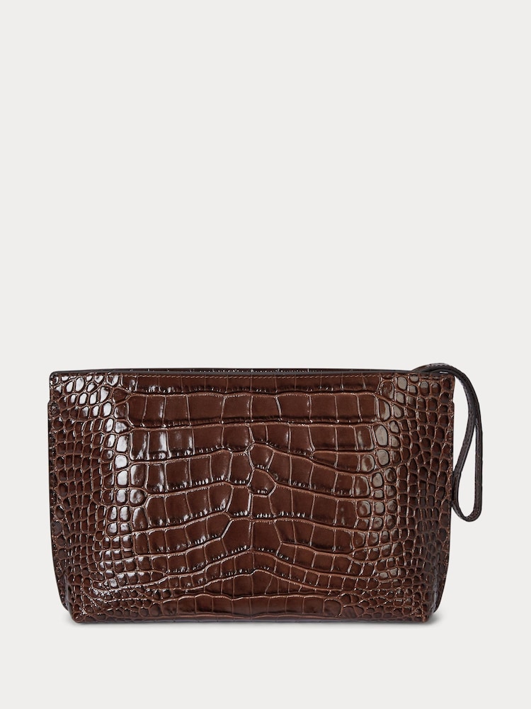 Lauren Ralph Lauren Top Zip Croc Leather Brown Bag - Image 2 of 4