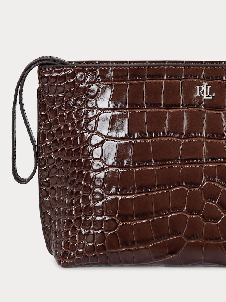 Lauren Ralph Lauren Top Zip Croc Leather Brown Bag - Image 4 of 4