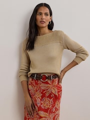 Lauren Ralph Lauren Brown Jinhala Shimmer Chunky Knit Jumper - Image 1 of 4