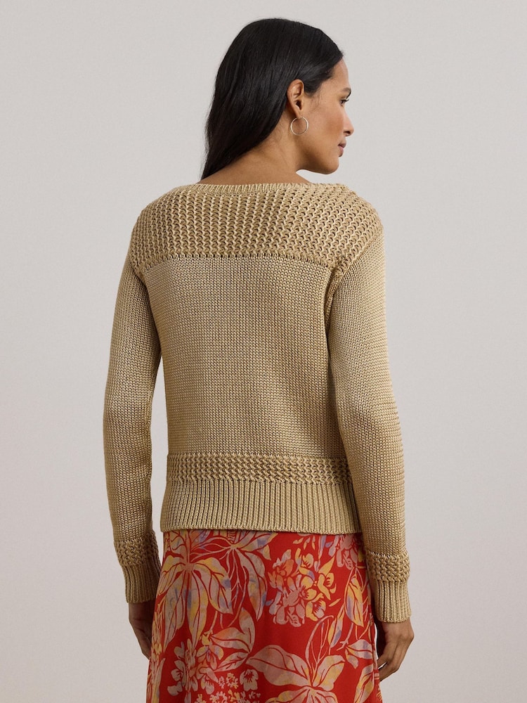 Lauren Ralph Lauren Brown Jinhala Shimmer Chunky Knit Jumper - Image 2 of 4