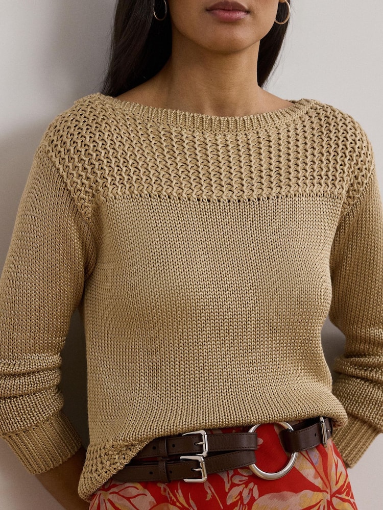 Lauren Ralph Lauren Brown Jinhala Shimmer Chunky Knit Jumper - Image 4 of 4