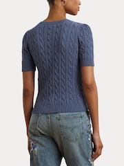 Lauren Ralph Lauren Blue Tarjyll Cable Knit Embroidered Logo Short Sleeve Knit Jumper - Image 2 of 8