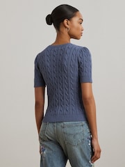 Lauren Ralph Lauren Blue Tarjyll Cable Knit Embroidered Logo Short Sleeve Knit Jumper - Image 5 of 8