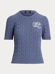 Lauren Ralph Lauren Blue Tarjyll Cable Knit Embroidered Logo Short Sleeve Knit Jumper - Image 8 of 8