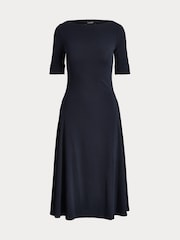 Lauren Ralph Lauren Lighthouse Navy Munzie Rib Knit Stretch Cotton Midi Dress - Image 5 of 5