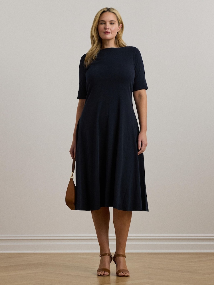Lauren Ralph Lauren Blue Curve Munzie Quarter Sleeve Elevated Jersey Dress - Image 1 of 6