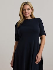 Lauren Ralph Lauren Blue Curve Munzie Quarter Sleeve Elevated Jersey Dress - Image 2 of 6
