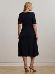 Lauren Ralph Lauren Blue Curve Munzie Quarter Sleeve Elevated Jersey Dress - Image 3 of 6