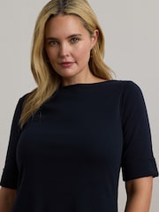 Lauren Ralph Lauren Blue Curve Munzie Quarter Sleeve Elevated Jersey Dress - Image 4 of 6
