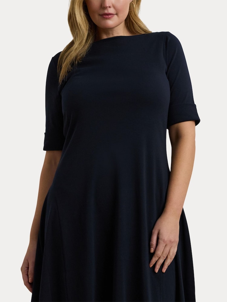 ralph lauren stretch cotton midi dress Lauren Ralph Lauren rib-knit Stretch Cotton Midi Dress | Blue