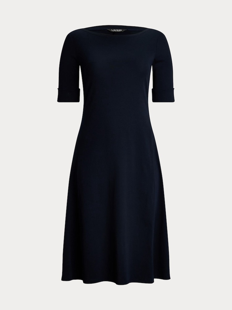 Lauren Ralph Lauren Blue Curve Munzie Quarter Sleeve Elevated Jersey Dress - Image 6 of 6