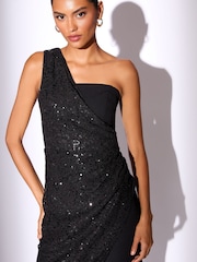 Lipsy Mini One Shoulder Sequin Lace Drape Dress - Slika 4 iz 4