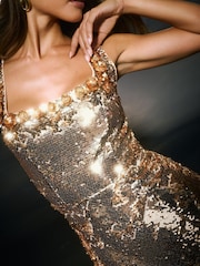 Lipsy Premium Flower Trim Sequin Square Neck Maxi Dress - Imaginea 5 din 7