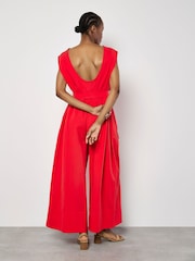 Apricot Red Wide Leg Self Tie 100% Cotton Jumpsuit - Image 2 of 4