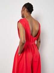 Apricot Red Wide Leg Self Tie 100% Cotton Jumpsuit - Image 3 of 4