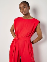 Apricot Red Wide Leg Self Tie 100% Cotton Jumpsuit - Image 4 of 4